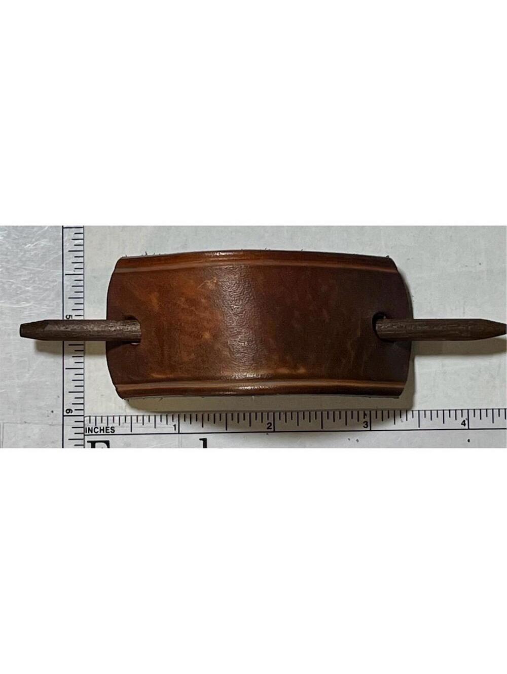 Handmade Brown Leather Hair Barrette with Wooden Stick Retro Boho Hair Clip